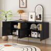 Modern Elegant 4 Door Sideboard Gold Metal Handle Buffet Cabinet For Dining Room, Living Room, Bedroom, Hallway - Black - Image 3