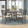 Retro Style 5 Piece Round Dining Table And Chair Set With Unique Legs And Hollow Chair Back - Gray - Image 4