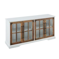 Modern Farmhouse Two Tone Windowpane Glass Door TV Stand For TVs Up To 65" - Brushed White / Rustic Oak