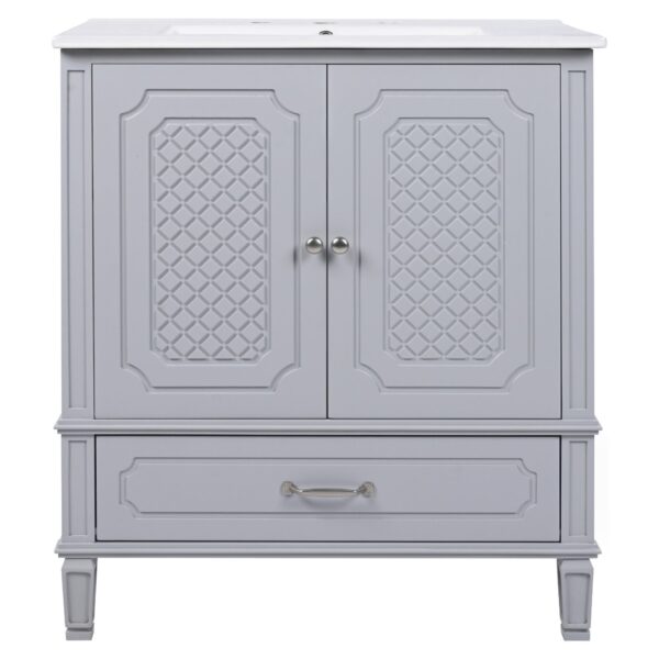 Vintage Style 30" Bathroom Vanity With Sink, Multi Functional Storage, Soft Closing Door - Gray