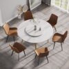 59.05" Modern Artificial Stone Round Golden Metal Dining Table, Can Accommodate 6 People Artificial Stone Turntable - White / Gold - Image 2