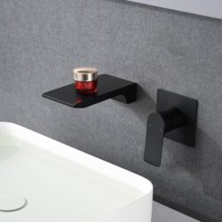 Modern Wall Mount Bathroom Sink Faucet With Waterfall Spout And Brass Rough In Valve - Matte Black