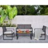 Modern 4 Piece Patio Furniture Set With Acacia Wood Table Top And Beige Cushions - Brown - Image 11