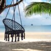 Macrame Hanging Hammock Chair, Cotton Rope Swing For Indoor And Outdoor Use, 330 Lbs Capacity - Black - Image 2