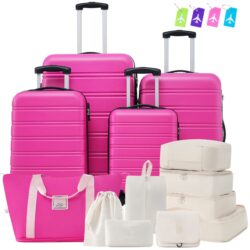 Hardshell Luggage Sets 4 Pieces + Bag Spinner Suitcase With Tsa Lock Lightweight - 16" / 20" / 24" / 28" Luggages - Pink