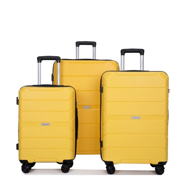 Hardshell Suitcase Spinner Wheels Pp Luggage Sets Lightweight Durable Suitcase With Tsa Lock, 3 Piece Set (20/24/28) - Yellow