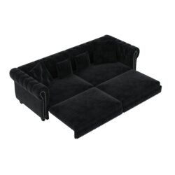 3 In 1 Pull Out Sofa Bed, Convertible Sleeper Sofa Bed, King Size Sofa Bed, Chaise Lounge, Velvet T3 Seater Sofa With Movable Ottoman, Tufted Design - Black
