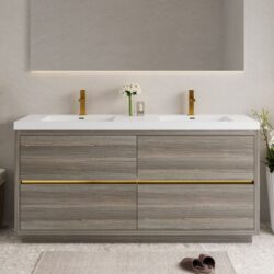Freestanding Bathroom Vanity With Sink, Bathroom Storage Vanity Cabinet With Stone Resin Countertop And Soft Close Drawers - Ash Gray