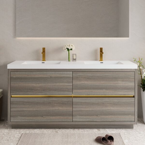 Freestanding Bathroom Vanity With Sink, Bathroom Storage Vanity Cabinet With Stone Resin Countertop And Soft Close Drawers - Ash Gray