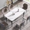63" Modern Artificial Stone White Curved Black Metal Leg Dining Table, 6 People - White - Image 2