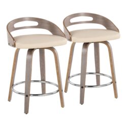Cassis - Mid-Century Modern Fixed Height Counter Stool With Swivel With Round Footrest (Set of 2) - Light Gray / Cream
