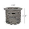 Transitional Outdoor 32" Round Propane Fire Pit Table, Lightweight Concrete Construction - Stone Gray - Image 3