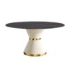 59.05" Modern Artificial Stone Round Carbon Steel Base Dining Table, Can Accommodate 6 People - Black / White - Image 9