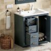 Bathroom Vanity With Ceramic Sink Combo, Frame Bathroom Storage Cabinet, Freestanding Vanity Set With 3 Drawers & Soft Closing Doors - Blue - Image 23