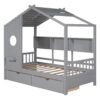 Twin Size House Bed With 2 Drawers, Kids Bed With Storage Shelf - Gray - Image 4