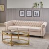 Chesterfield Style 3 Seater Sofa With Deep Button Tufting - Beige - Image 7
