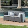 Outdoor 3 Seater Rattan Sofa With Water Resistant Cushions - Gray - Image 8