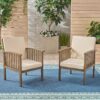 Casa Acacia Wood Club Chairs (Set of 2) With Water Resistant Cushions - Gray / Cream - Image 6