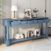 Console Table Long Console Table With Drawers And Shelf For Entryway, Hallway, Living Room - Navy - Image 4