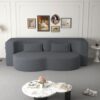 Modern Floor Sofa, With 2 Pillows, Convertible Teddy Fabric Foam Filled Bed, Full Size Folding Mattress, Suitable For Living Room Guest Room, Game Room - Gray - Image 5
