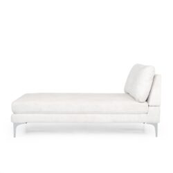 Fabric Upholstered Chaise Lounge With Iron Bracket Legs - Ivory