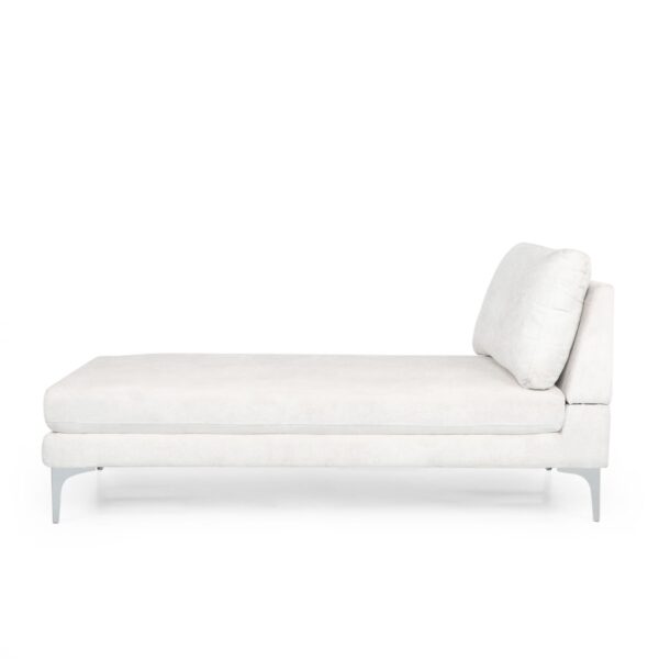 Fabric Upholstered Chaise Lounge With Iron Bracket Legs - Ivory