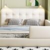Queen Size Upholstered Platform Bed With 2 Reading Lights - White - Image 13