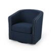 Modern Upholstered Swivel Club Chair With Nailhead Trim - Blue - Image 5