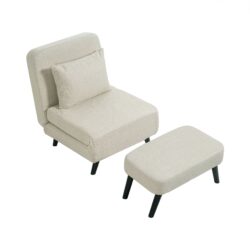 3 In 1 Foldable Linen Chaise Lounge With Adjustable Backrest Footrest & Detachable Pillow Convertible Chair Bed Accent Chair Small Space Sofa Bed For Living Room Bedroom And Office - Beige