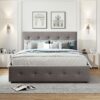 Queen Size Upholstered Platform Bed With 2 Drawers And 1 Twin Long Trundle - Light Gray - Image 22