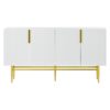 Modern Elegant 4 Door Sideboard Gold Metal Handle Buffet Cabinet For Dining Room, Living Room, Bedroom, Hallway - White - Image 10