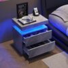 Nightstand LED Bedside Table Cabinet Ligh Modern End Side With 2 Drawers For Bedroom - Deep Gray - Image 2
