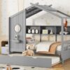 Twin Size House Bed With Trundle, Modern Design For Kids With Storage Shlef - Gray - Image 17
