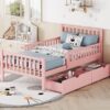 Twin Size Platform Bed With Guardrails On Both Sides And 2 Storage Drawers - Pink - Image 11