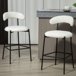 Counter Height Bar Stools Teddy Fabric Cover Kitchen Island Counter Bar Stool With Black Powder Coating Base And Footrest - Snow