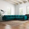 Amber - Velvet Corner Sectional Sofa - Teal - Image 16
