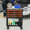 4 Drawers Multifunctional Tool Cart With Wheels And Wooden Top - Orange - Image 12