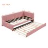 Upholstered Daybed With Trundle Twin Size Sofa Bed Frame No Box Spring Needed, Linen - Pink - Image 13