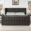 David - King Tufted Wingback Bed - Dark Charcoal Gray - Image 13