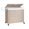 Laundry Hamper With Lid PE Rattan Powder Coating Frame Clothes Hampers With 2 Removable Bags, Wheels, 160L - Gray - Image 25