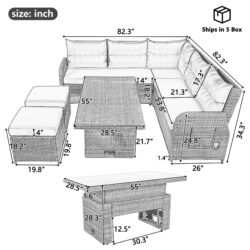 Outdoor Furniture Set Patio Rattan Furniture Set With An Adjustable Table, Recliners With Extendable Side Tables, And 2 Ottomans For Patio, Lawn, Backyard, Pool - Beige