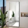 Aluminum Floor Mirror Full Length Mirrors Leaning Rounded Corner Rimless Standing Large Mirror Bedroom - Black / Silver - Image 2