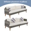 6 Pieces All Weather Sofa Set, Outdoor Rattan Sofa With Double Cushions, Wood Legs Wood Table Top - Beige / Gray - Image 5