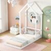 Twin House-Shaped Roof Headboard Floor Bed, (Without Slats) - White - Image 12