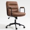 Office Chair, Mid Back Home Office Desk Task Chair With Wheels And Arms Ergonomic Computer Rolling Swivel Chair With Padded Armrest - Brown - Image 5
