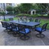 Rectangular 10 Person 126.38" Long Dining Set With Navy Blue Cushions, Swivel And Rocking Chairs - Antique Navy Blue - Image 3