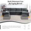 Chenille Modular Sectional Sofa, U Shaped Cloud Couch Set With Double Cushions, 6 Seat Sleeper Sofa Bed With Ottomans, Oversized Indoor Furniture - Dark Gray - Image 13
