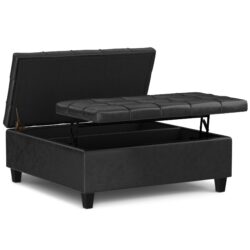 Harrison - Large Square Coffee Table Storage Ottoman - Distressed Black