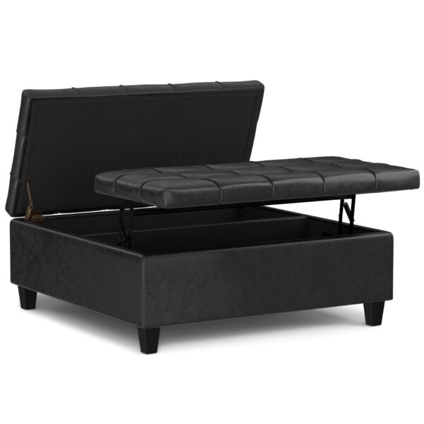 Harrison - Large Square Coffee Table Storage Ottoman - Distressed Black