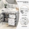Bathroom Vanity With Top Sink, Modern Bathroom Storage Cabinet 2 Drawers And A Tip-Out Drawer, Single Sink Bathroom Vanity - White - Image 6